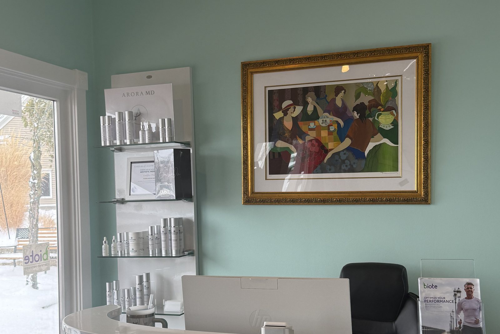 Reception area at Serene Med Spa, a Certified Bi&ouml;te Provider serving Barboursville and Huntington, WV